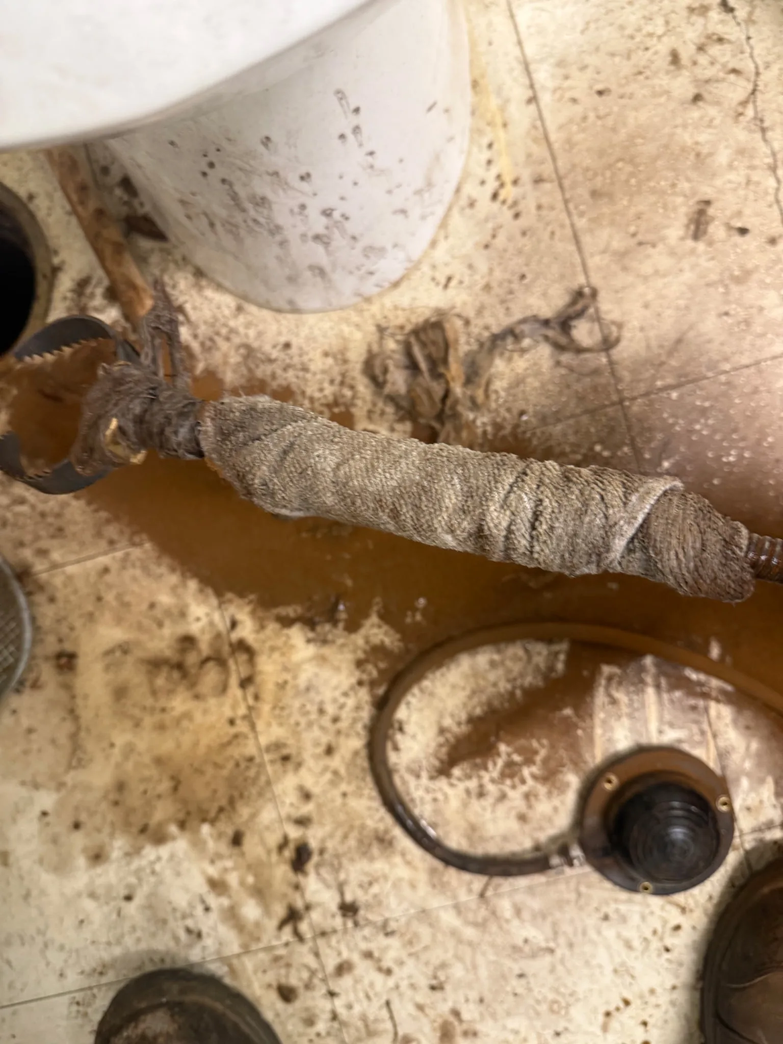 Hand-crank drain snake used to clear a stubborn toilet clog